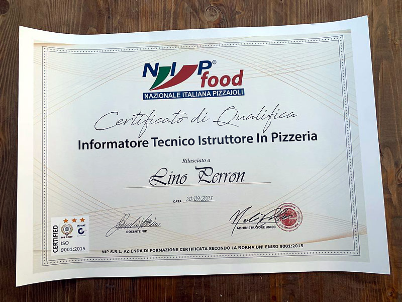 Certificato di qualifica: Informatore Tecnico Istrutore In Pizzeria
